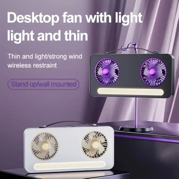 New Dual-Head Fan, Compact Fan, Air Circulation Device, Desktop Fan for Home Or Dormitory, Wall-Mounted USB Charging LED Light.